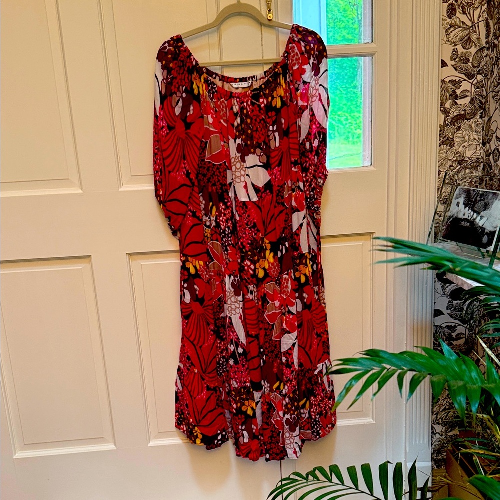 Trina Turk Red and White Floral Midi Dress, no sz tag